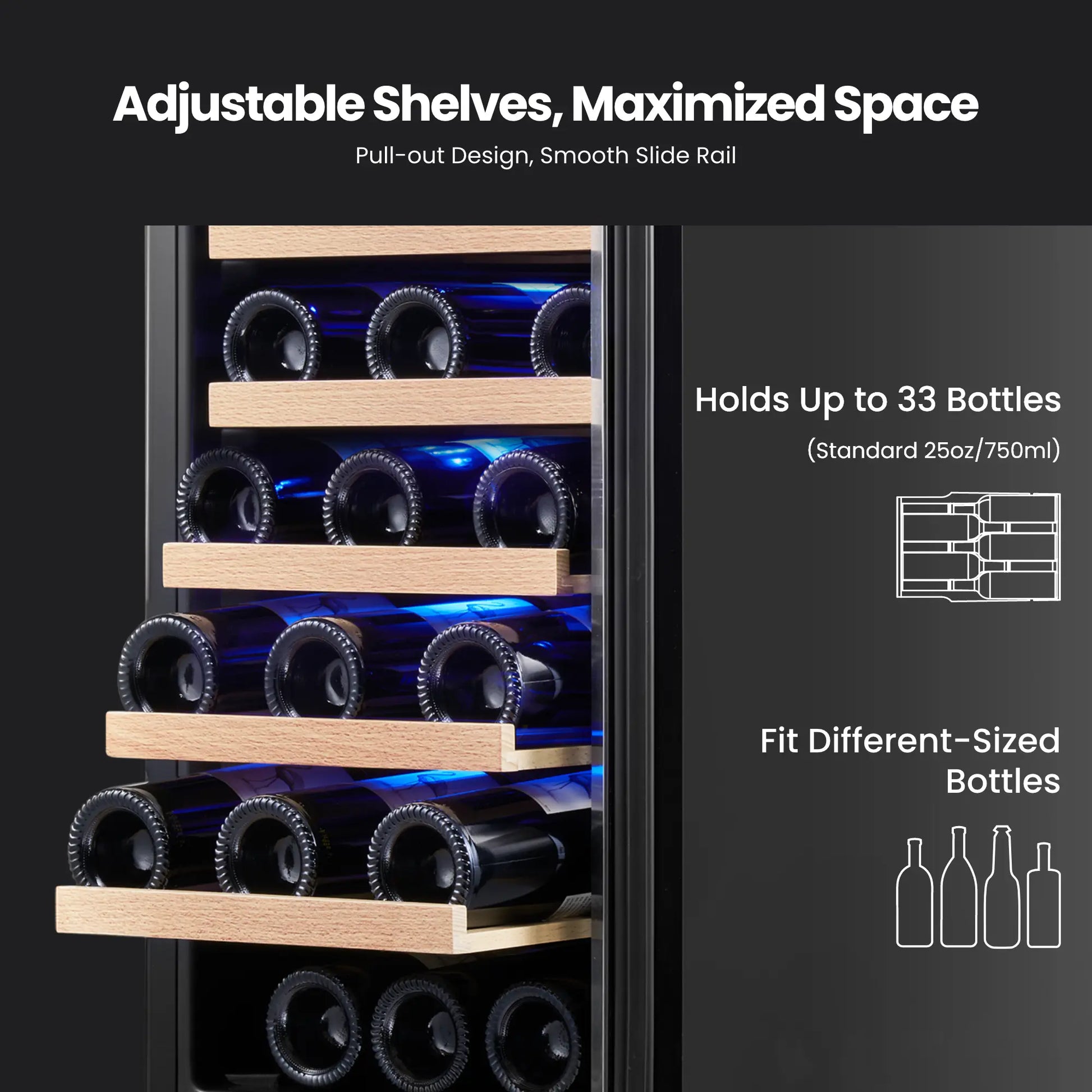 ws15 holds up to 33 bottles of red wine