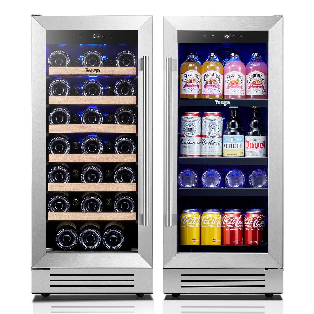 Yeego 30-inch dual-zone wine and beverage fridge combo in silver and black