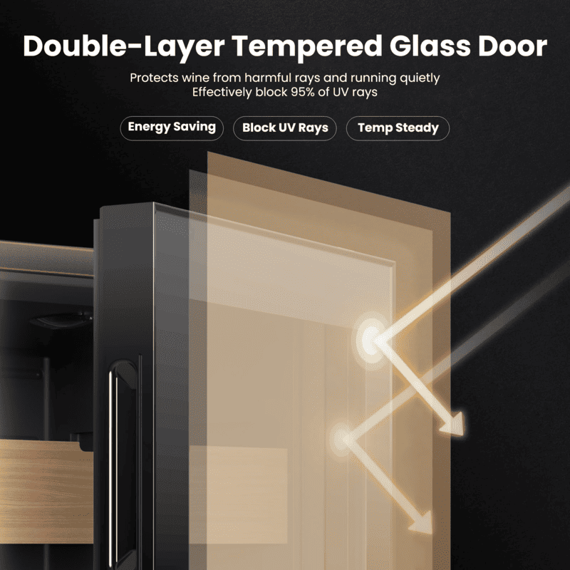 Double-layered toughened glass door effectively blocks 95% of UV rays