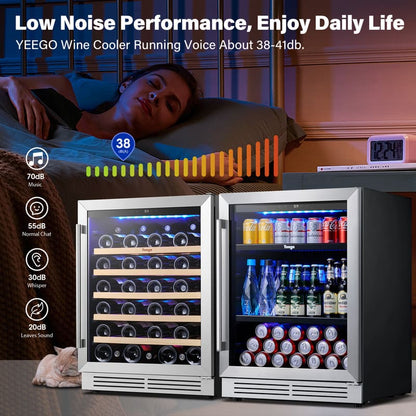 48 Inch Wide Wine Beverage Fridge, Under Counter Wine Beverage Center With Quiet Compressor - Yeego Life