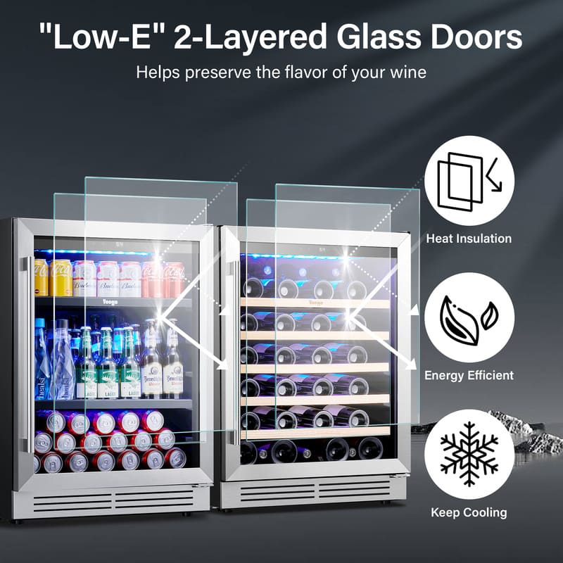 48 Inch Wide Wine Beverage Fridge, Under Counter Wine Beverage Center With Quiet Compressor - Yeego Life