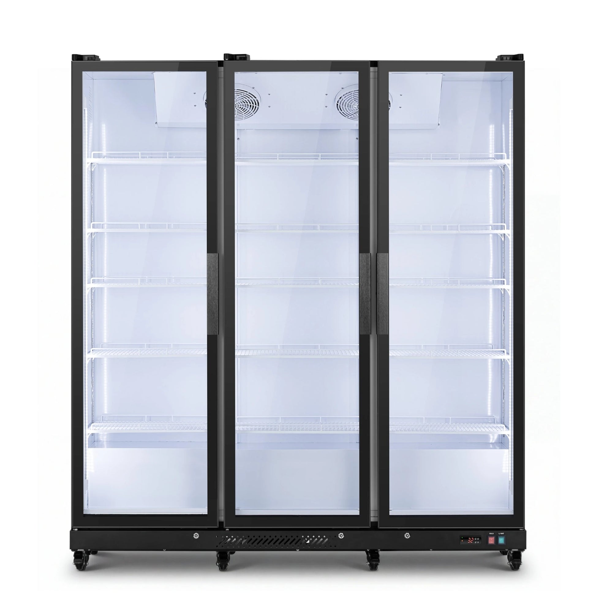 Spacious interior with adjustable wire shelving for flexible product organization