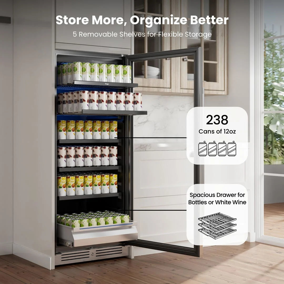Tall Beverage Fridge 238 Cans | Adjustable Shelves & Precise Cooling Yeego Life Tall Beverage Fridge 238 Cans | Adjustable Shelves & Precise Cooling Yeego Life