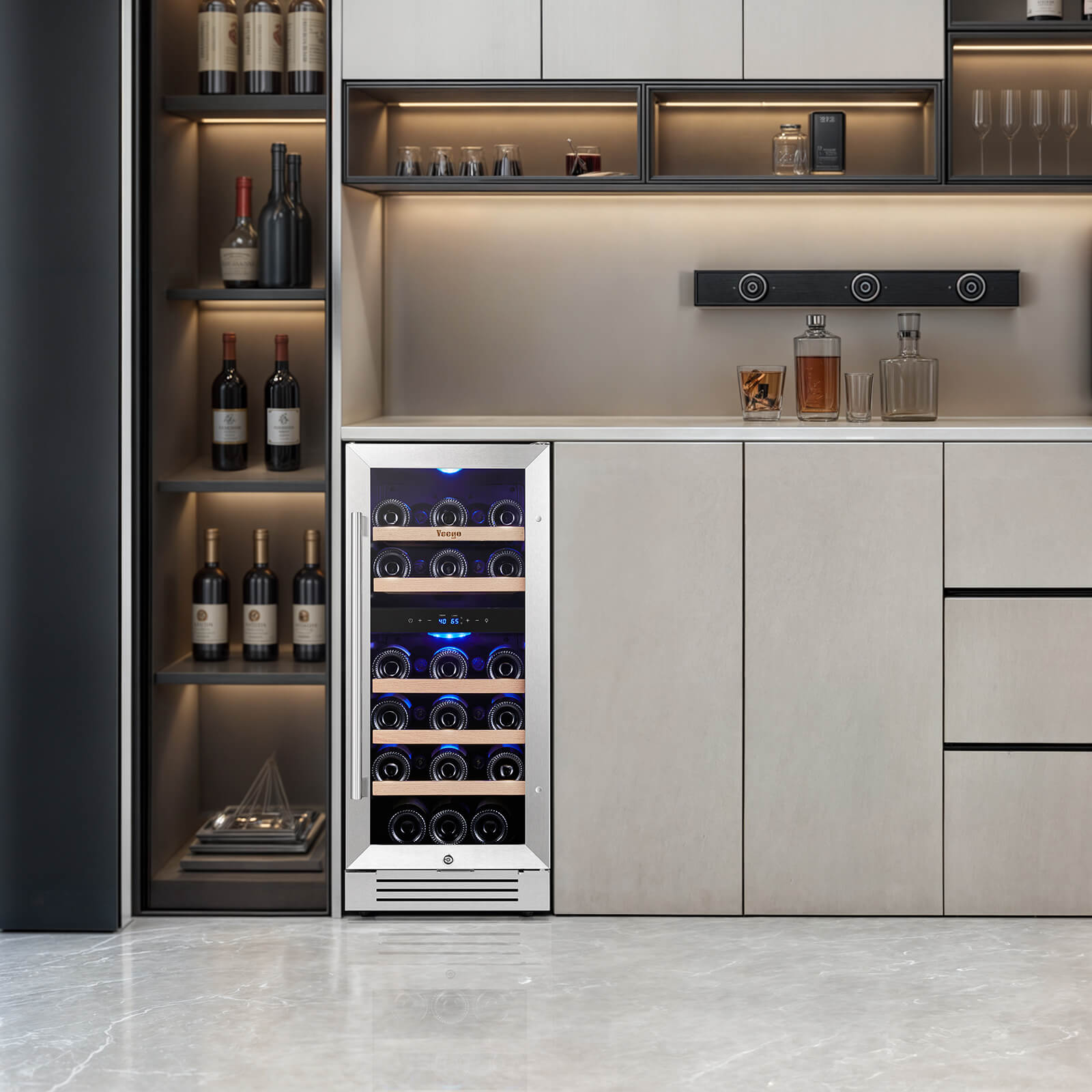 15 Inch Wide 28 Bottles Dual Zone Narrow Small Wine Fridge, Under Counter, Built-In or Freestanding