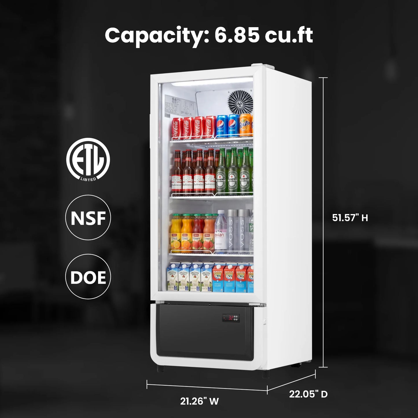 Yeego White Commercial Beverage Refrigerator with Glass Door