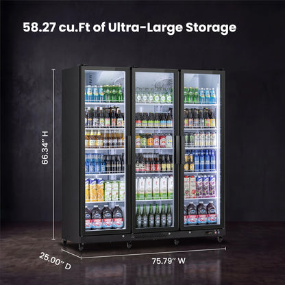 Dimensions and storage capacity overview of a 58.27 cubic foot commercial cooler