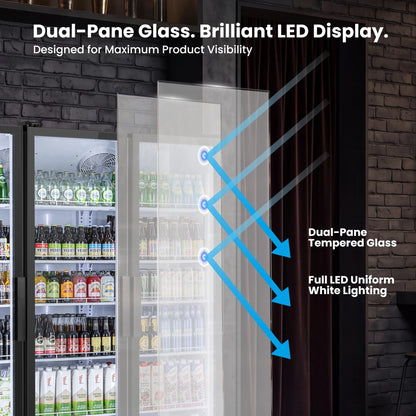 Dual-pane tempered glass door designed for improved insulation and product visibility