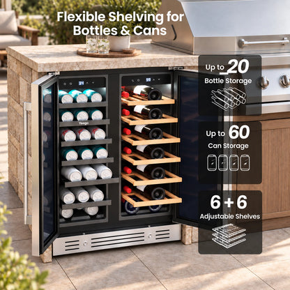 Yeego 24'' Outdoor Wine Beverage Fridge, 60 Cans 20 Bottles