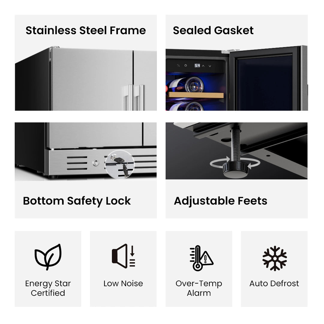 Yeego outdoor wine and beverage fridge certified with EU Energy Star and equipped with an automatic defrost function for reliable performance