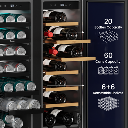 Yeego outdoor wine and beverage fridge with capacity to hold 20 wine bottles and 60 beverage cans
