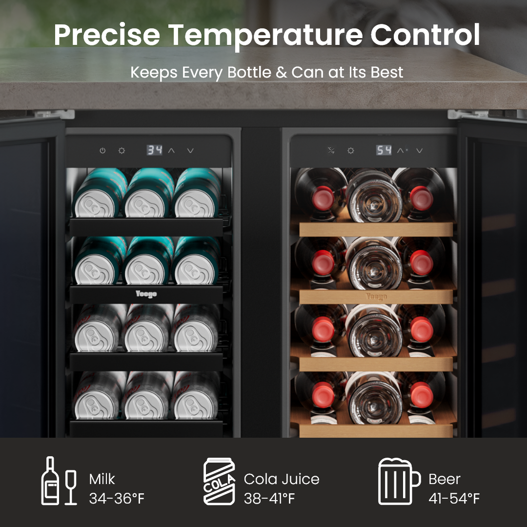 Yeego outdoor wine and beverage fridge with precise temperature control to maintain ideal cooling conditions for wine and drinks