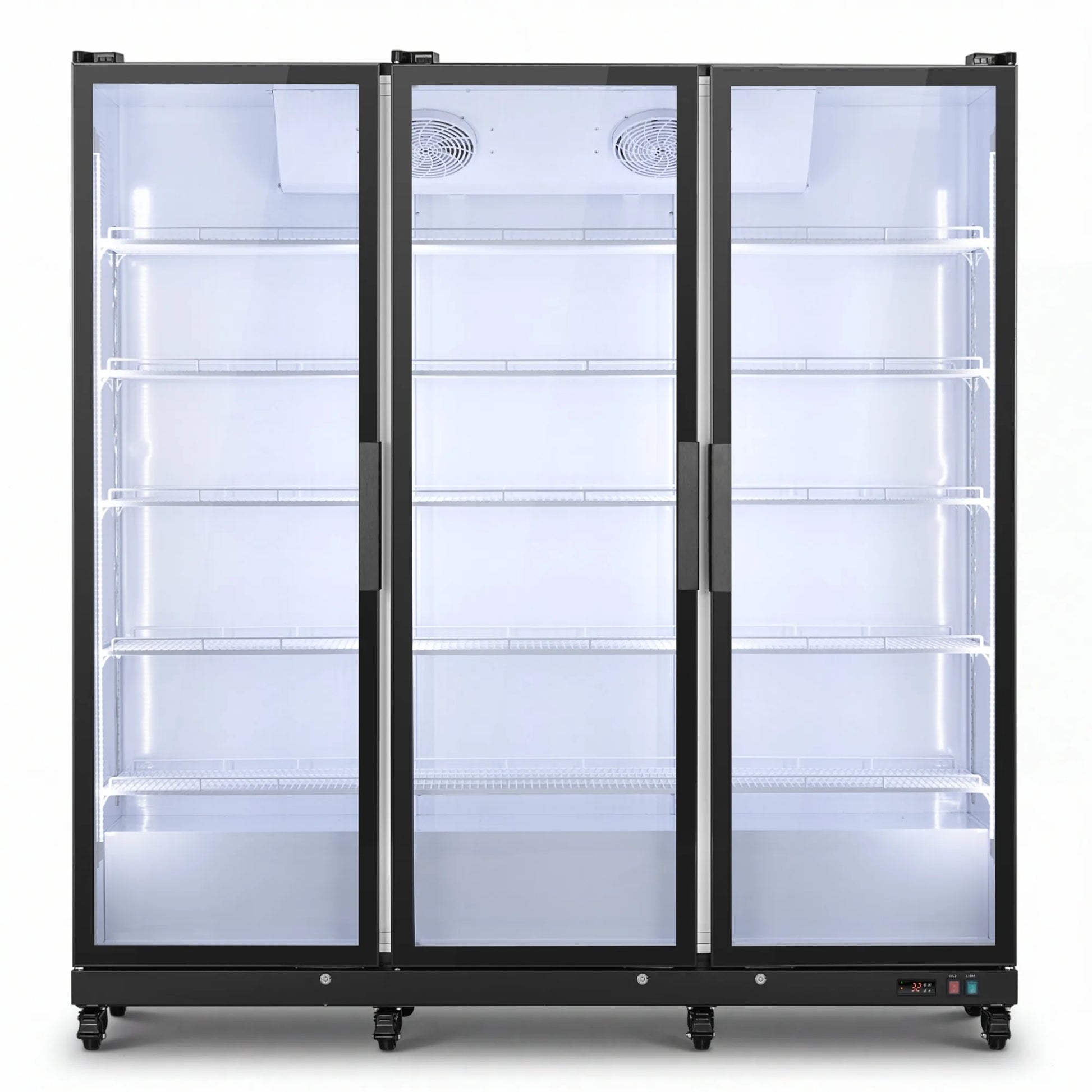 Spacious interior with adjustable wire shelving for flexible product organization