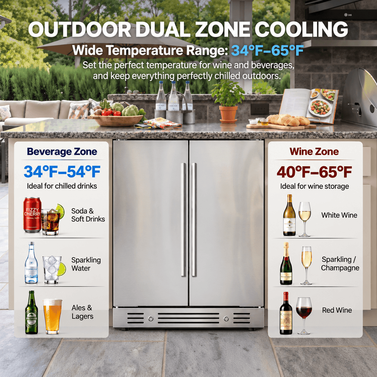 Yeego 30'' Outdoor Wine Beverage Fridge, 80 Cans 33 Bottles