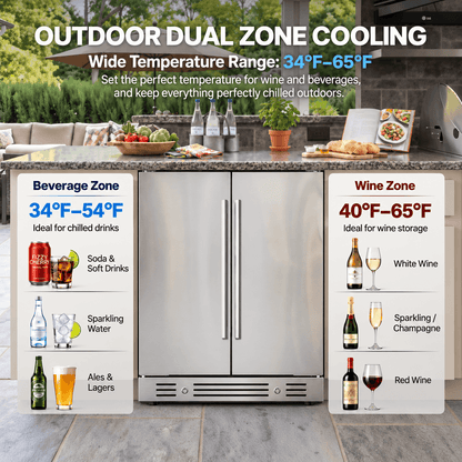 Yeego 30'' Outdoor Wine Beverage Fridge, 80 Cans 33 Bottles